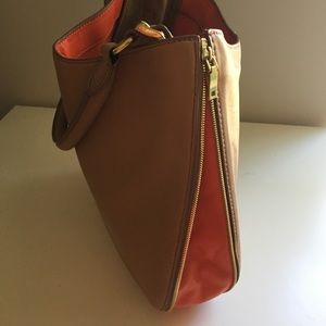 J. Crew Goodwin leather tote bag. Tan/orange